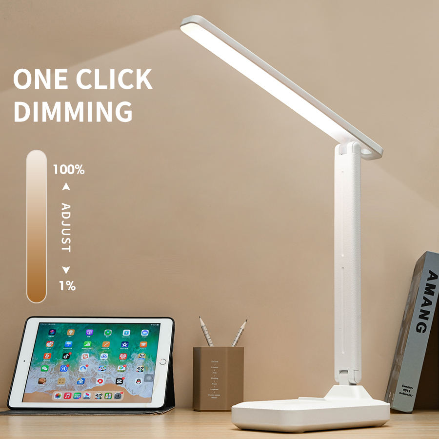 Mihuanwang 688 Modern White LED Desk Lamp - Touch Control, Eye Protection, Foldable Study Light